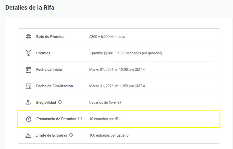 Detalles de la rifa Fondo de premios Preguntas frecuentes